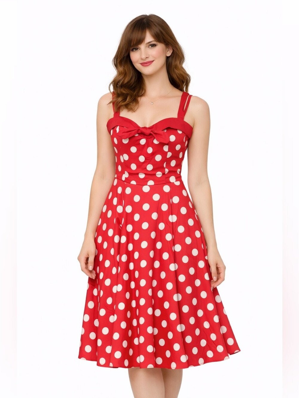 Red Polka Dot Vintage-Inspired 50's-60's Pinup Halter Dress